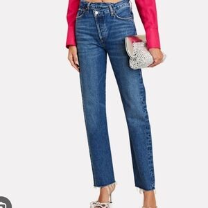 Agolde Cross Cross Organic Cotton Straight Leg Classic Blue Women's Raw Hem S 33